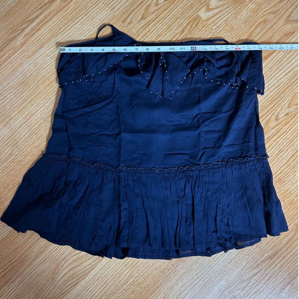 Free People Navy Blue Ruffle Top With Silver Embellished Beads size S/M E70 - Picture 7 of 12
